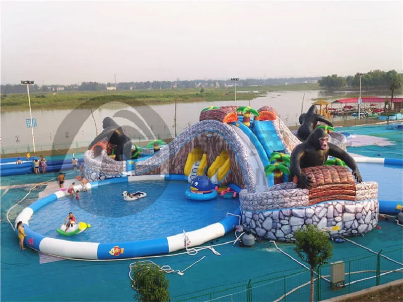 Alliance Factory Sale Pvc Outdoor Commercial Rental Inflatable Gorilla Water Park with Bed for Children and Adults for Sale