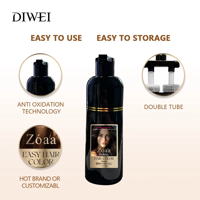 DIWEI manufacturer 7 colorful fashion brown black hair dye shampoo in hair color dye