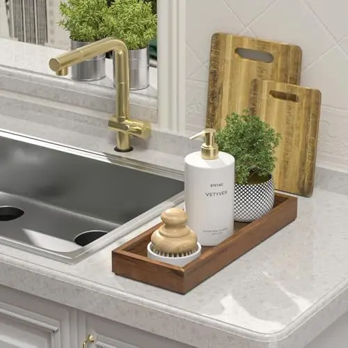 Handmade 11.2-Inch Rectangular Walnut Wood Tray Small Kitchen Countertop Organizer Soap Tray Farmhouse Decorative Storage Wooden