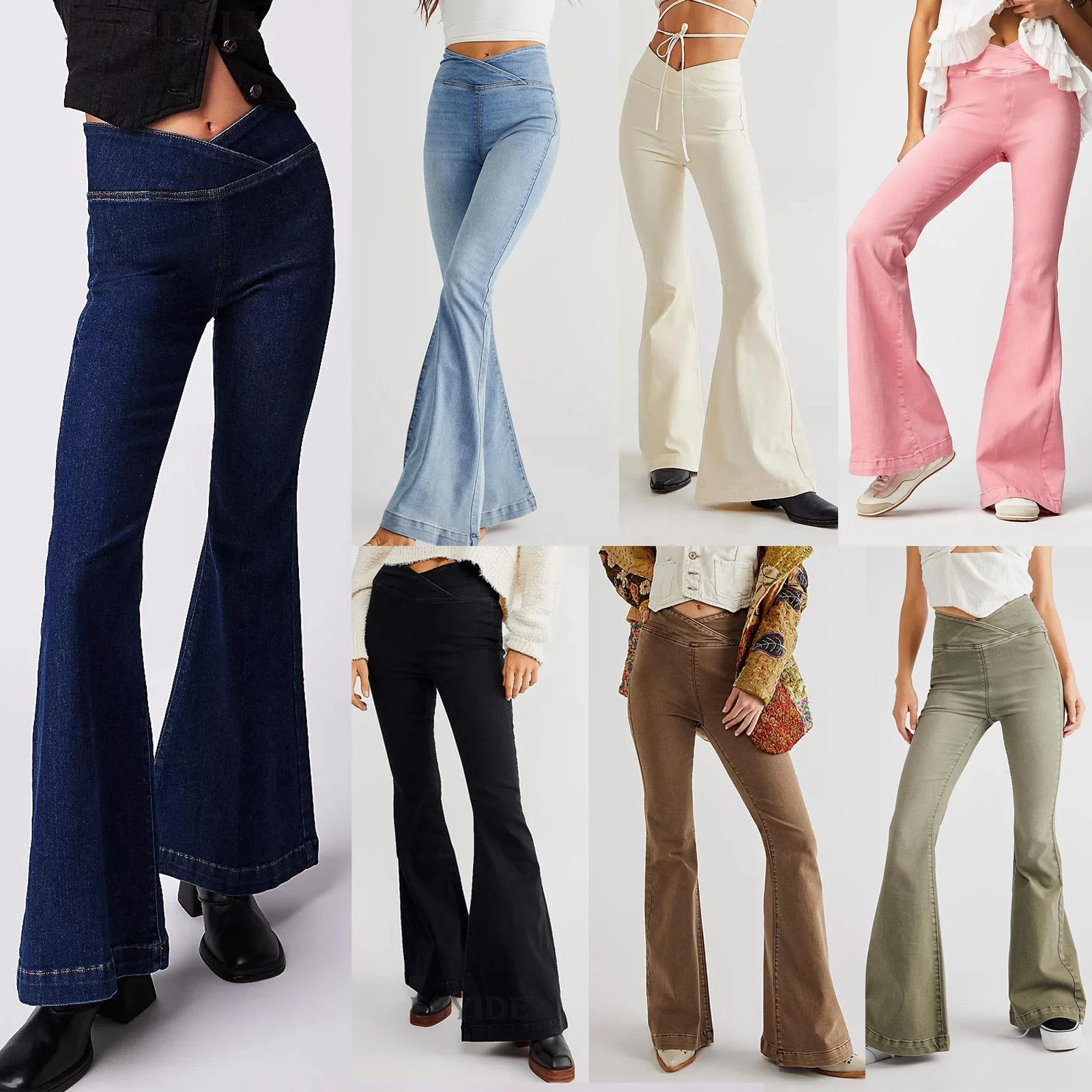 New ladies jeans summer ladies full stretch straight pants tight stretch flared pants solid color jeans wide-leg pants