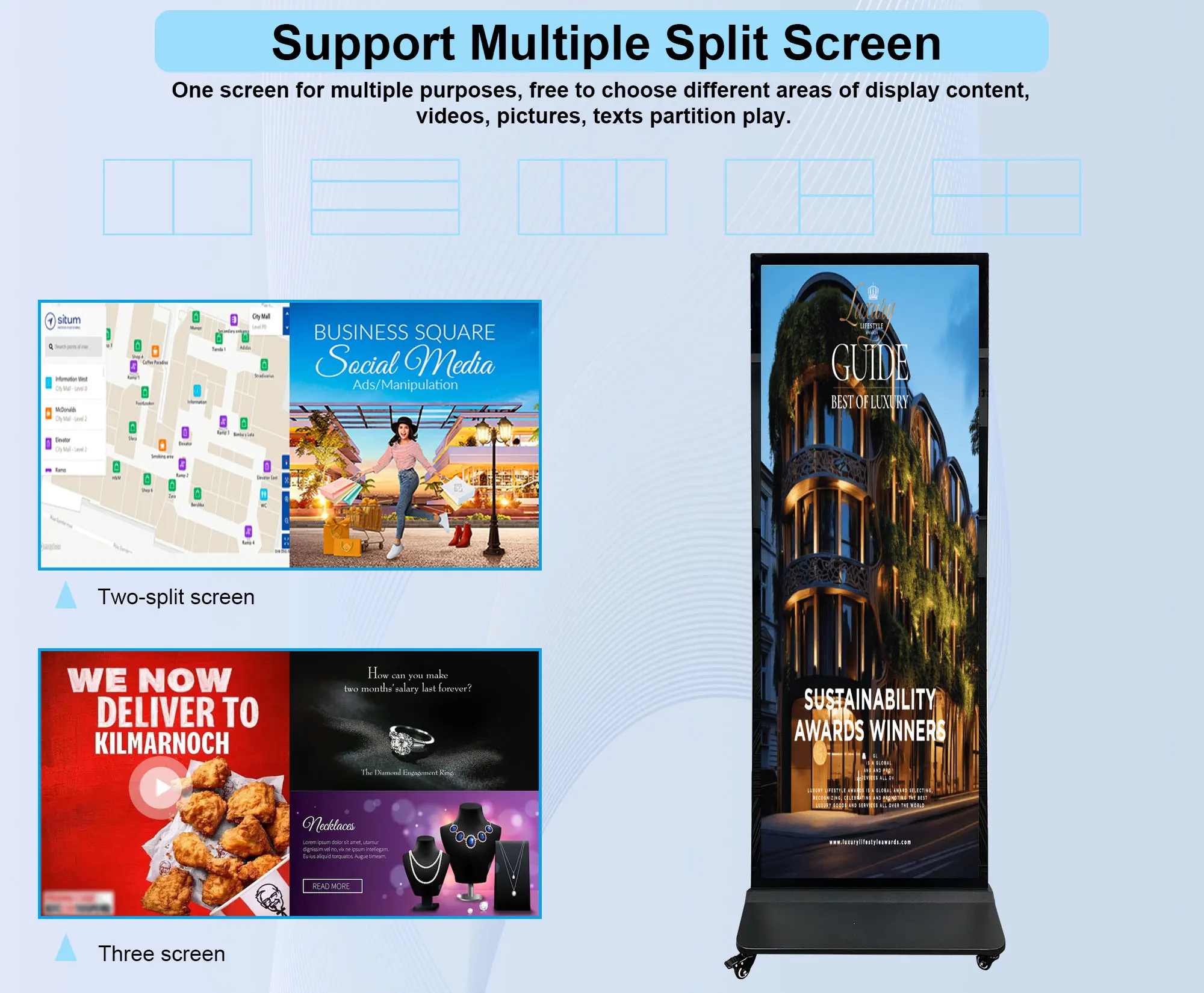 Full Screen Advertising Machine Totem Touch Screen Kiosk 75inch Exhibition Hall LCD Digital Signage Display For Video Player