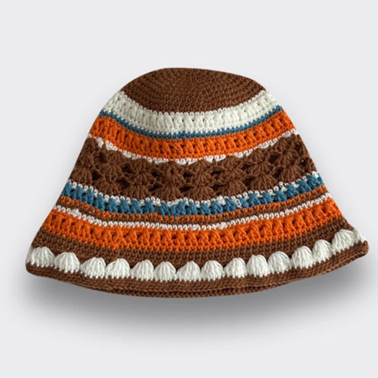 F-2263 custom hollow out women fashion fisher hats 100% cotton bucket hat soft colorful striped spring hats for wholesale