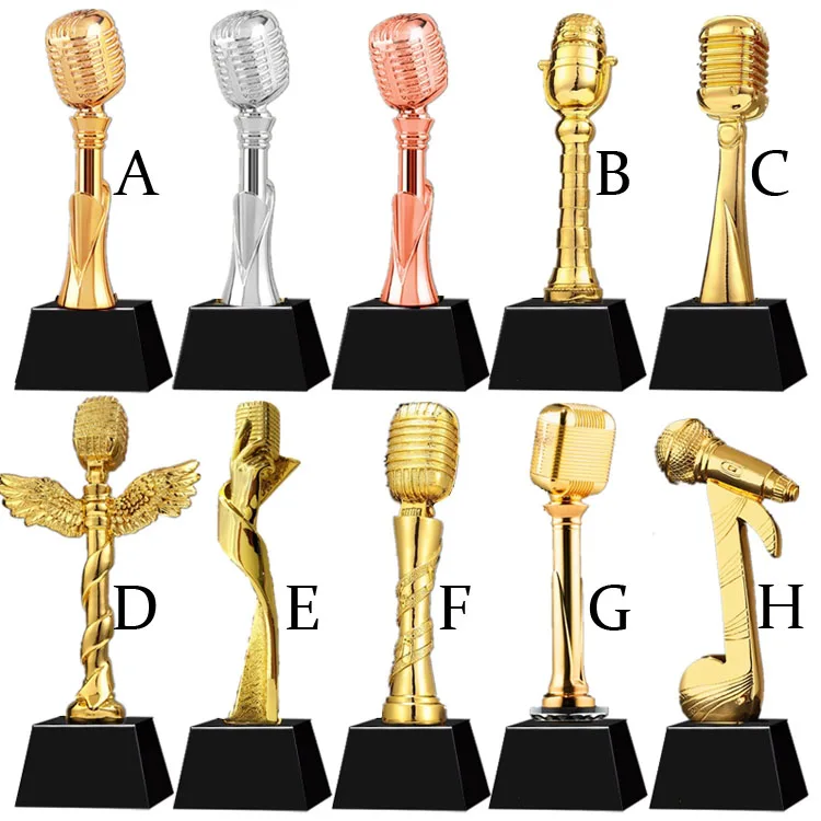 Golden Music Microphone Resin Glass Award Metal Trophy Crown Crystal Trophy Award
