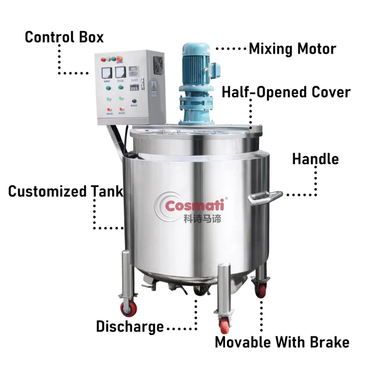 Small Soap Making Machine For Shampoo Liquid Detergent Movable Electric Heating Tank With Homogenizer