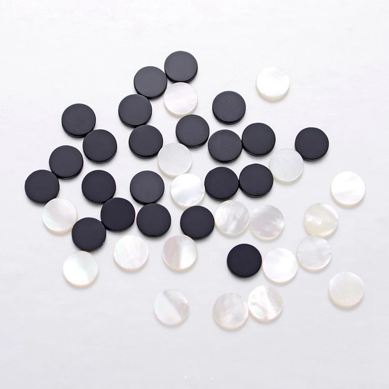 Handmade Black Agare Onyx White Mother of Pearl Shell Small Round Disc Bead Flat Inlay Ring Necklace DIY Jewelry