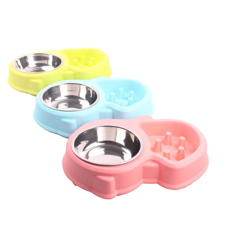 
Attractive colorful Non-toxic Pet Dog Slow Eating Feeder Dishes Double Bowls 