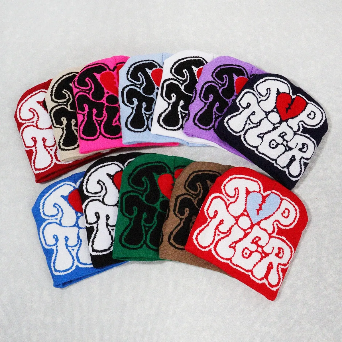 Manufacturer Mea Culpa Y2K Custom Graphic Letter Logo Jacquard Knit Beanie Hat