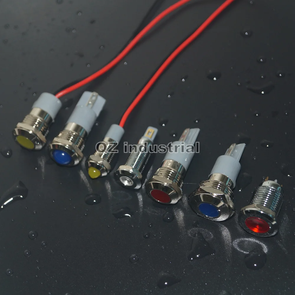 QZ Industrial Flat 8mm Metal Signal Lamp/LED Indicator Light Lamp with Waterproof Mounting hole size 8mm 24V 110V 220V