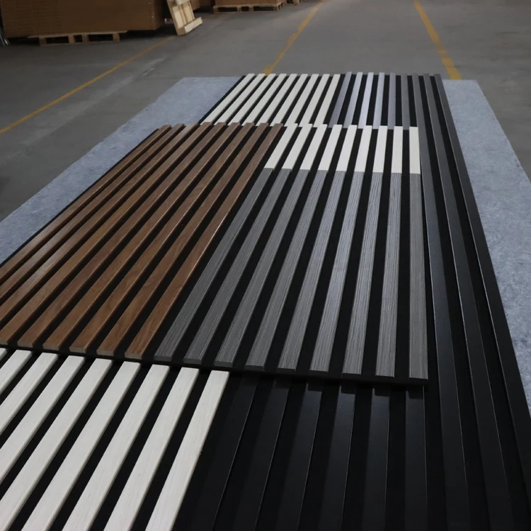 Environmental Wooden Veneer 3d Pet Mdf Composite panel Wall slatted soundproof Board Wooden Acoustic Slat Panel