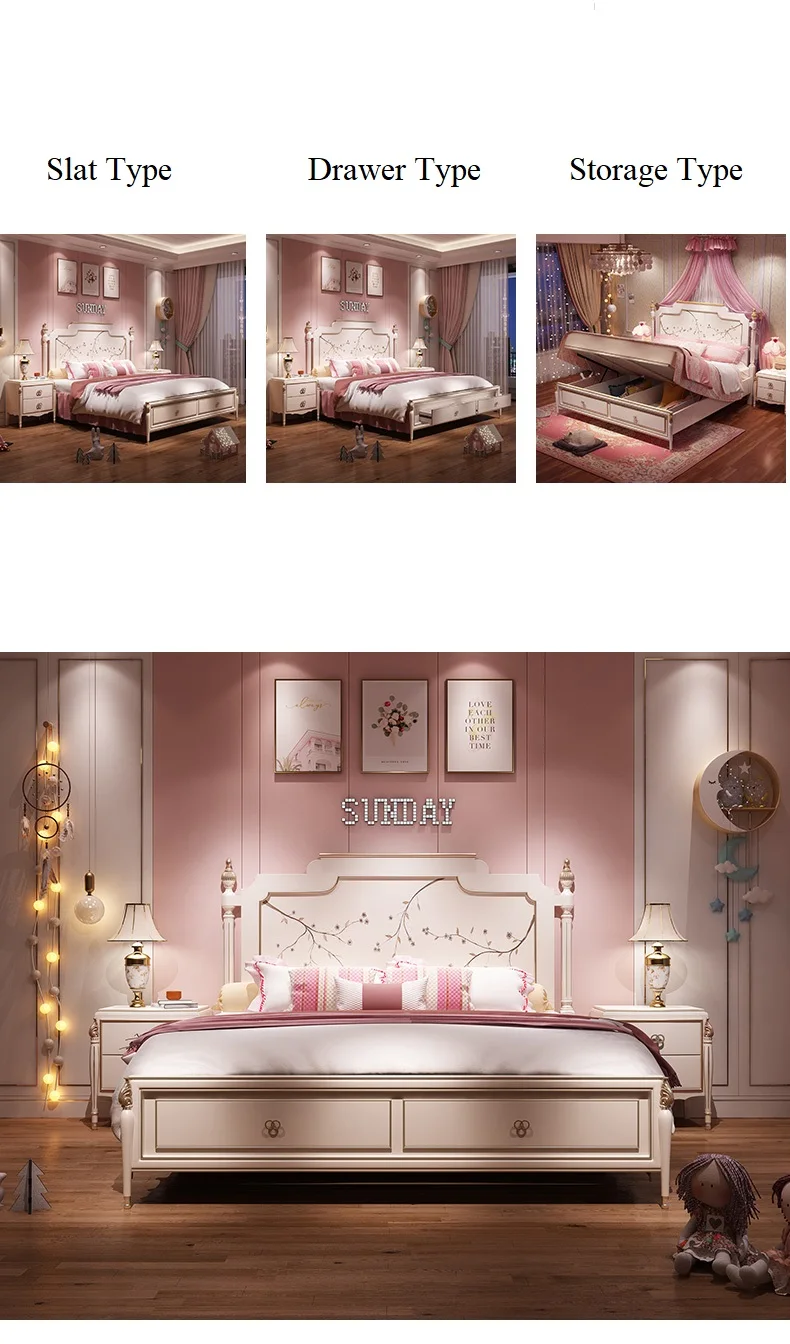 Горячая продажа деревянные детские кровати для девочек принцесса мебель