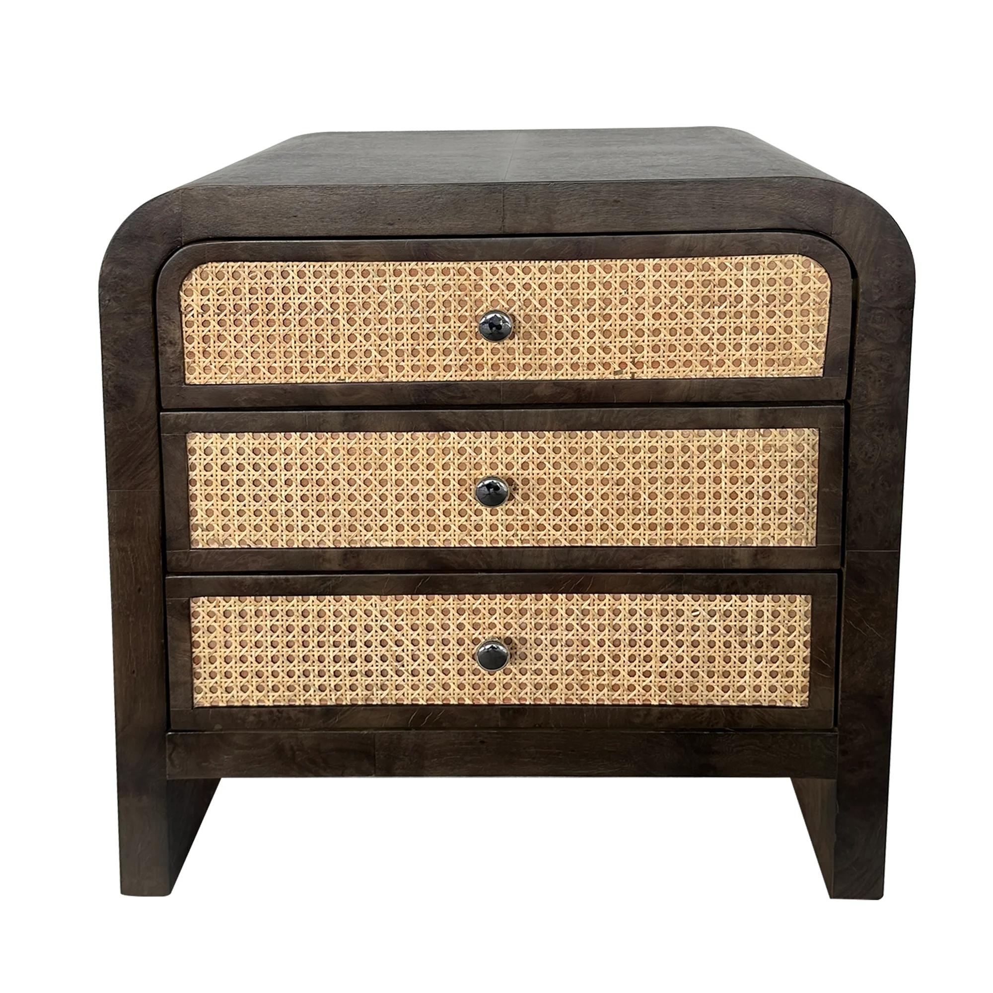Nordic Style Rattan Decor Willow Burl Veneer With Iron Handle Dressers Bedroom Nightstand