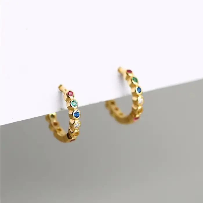 SP Korean Fashion Mix Color Zircon Style Elegant S925 Sterling Silver Cuff Diamond Hoop Earrings