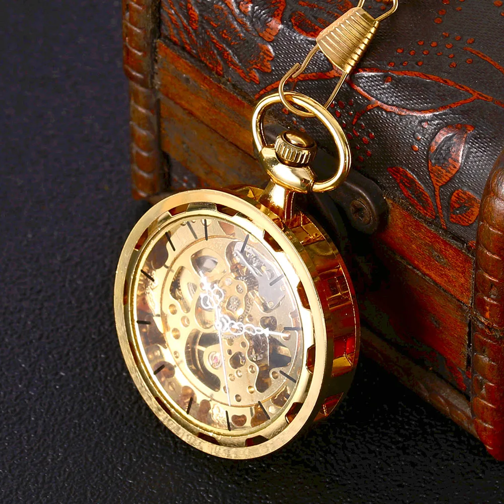 Large mechanical pocket watch high quality golden mskeleton watch wheels design stylish luxury pocket watch wholesale