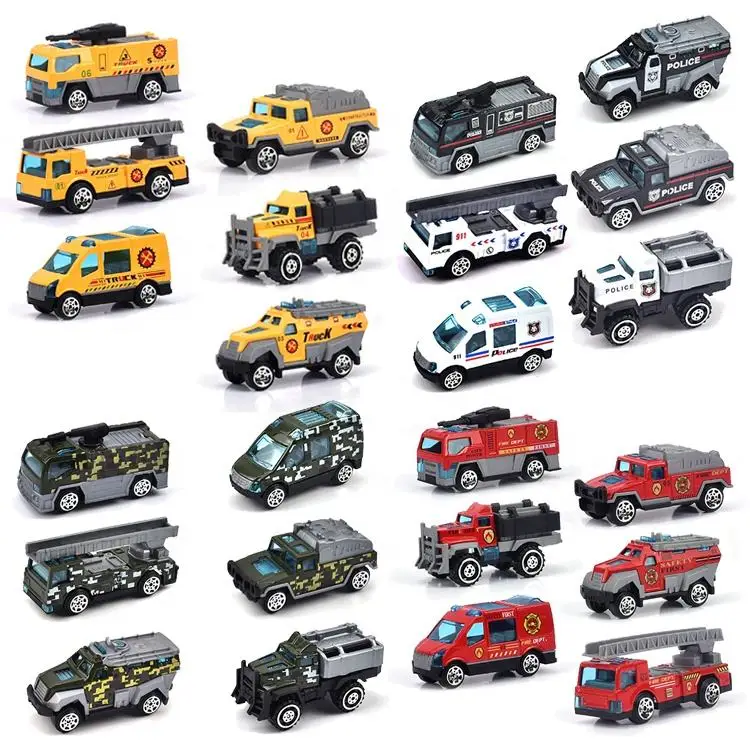 hot selling 1:64 scale police model Alloy fire truck pull back diecast construction car military metal car toys for Kids