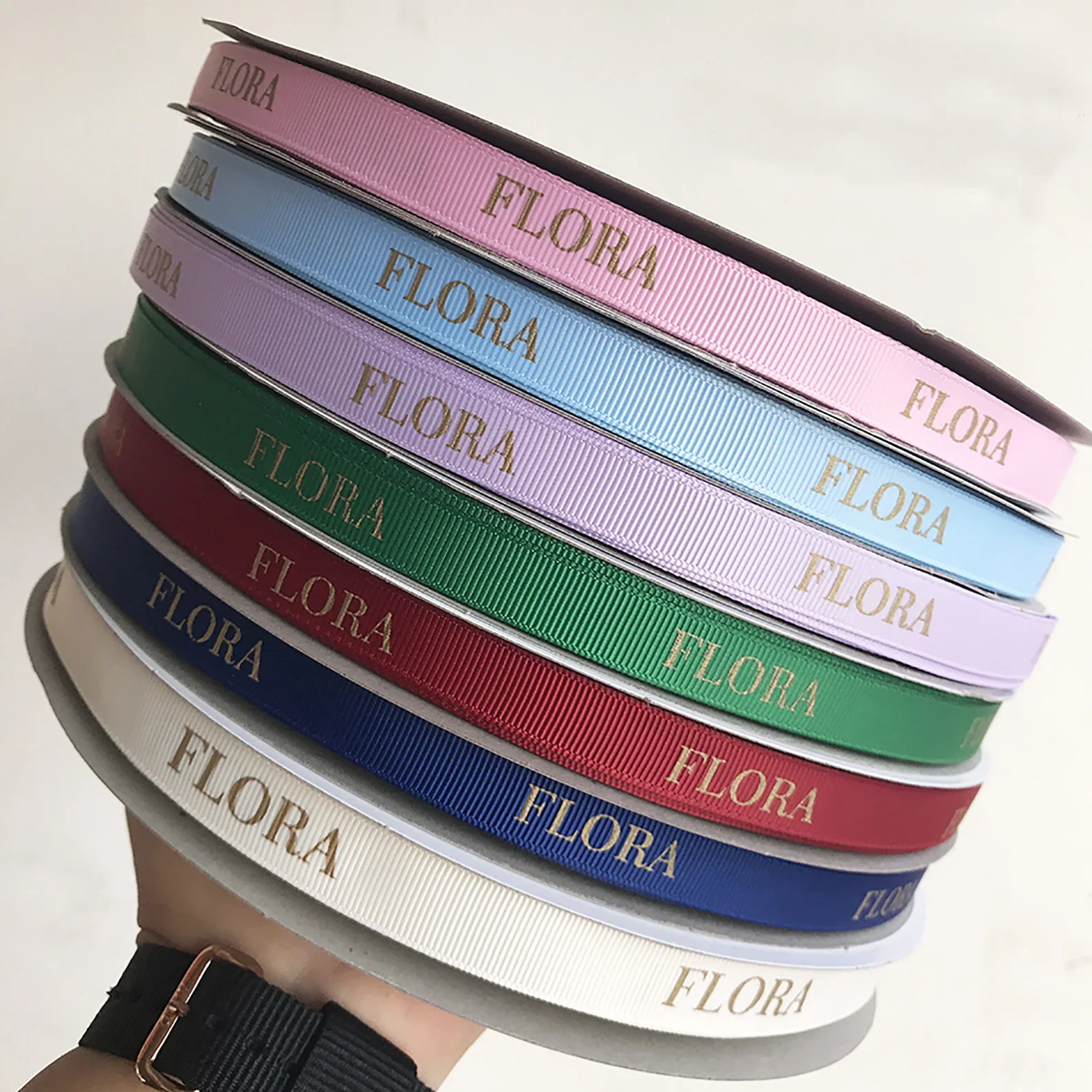 Grosgrain Personalized Printed Brand Name Satin Ribbon Wholesale Custom 3/4 Inch Silver Red RIBBONS Accept Customized Logo