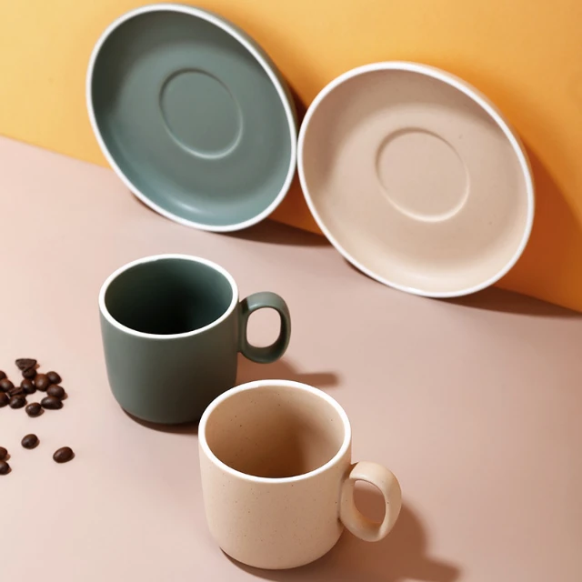 Factory Outlet 13oz Modern Ceramic Green Pink Speckled Coffee Cup with Saucer