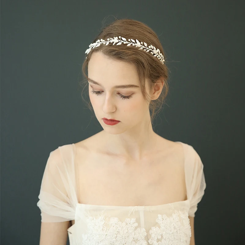 Handmade Fashion Creative Design Leaf Hair Accessories Pearl Bride Wedding Flower Headband