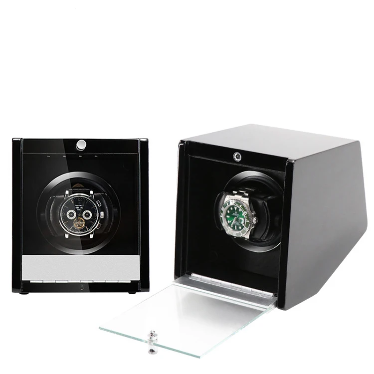 LAIHE High End Glossy Microfiber Leather Single Watch Winder with LED Light Wooden Automatic Watch Winder