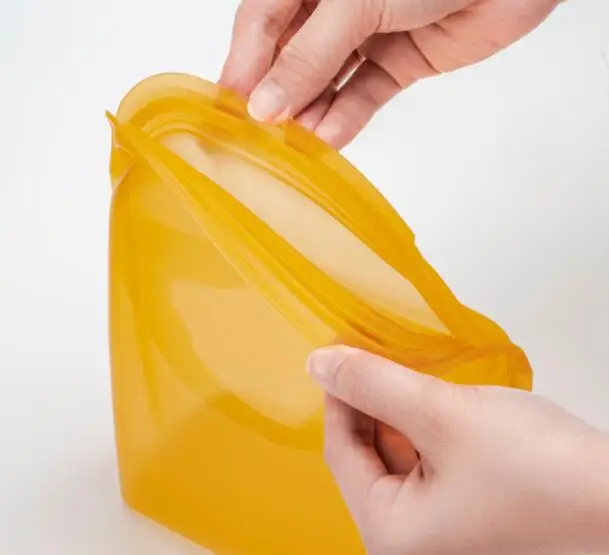 custom home 1600ml kitchen reusable transparent zipper zip lock foldable silicone food grade pouch storage bag
