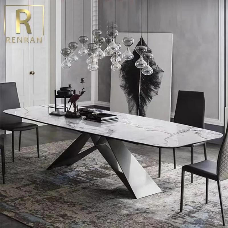 Nordic Modern Home Furniture White or Black Marble Top With Metal Frame Rectangle Dining Table for Dining Room
