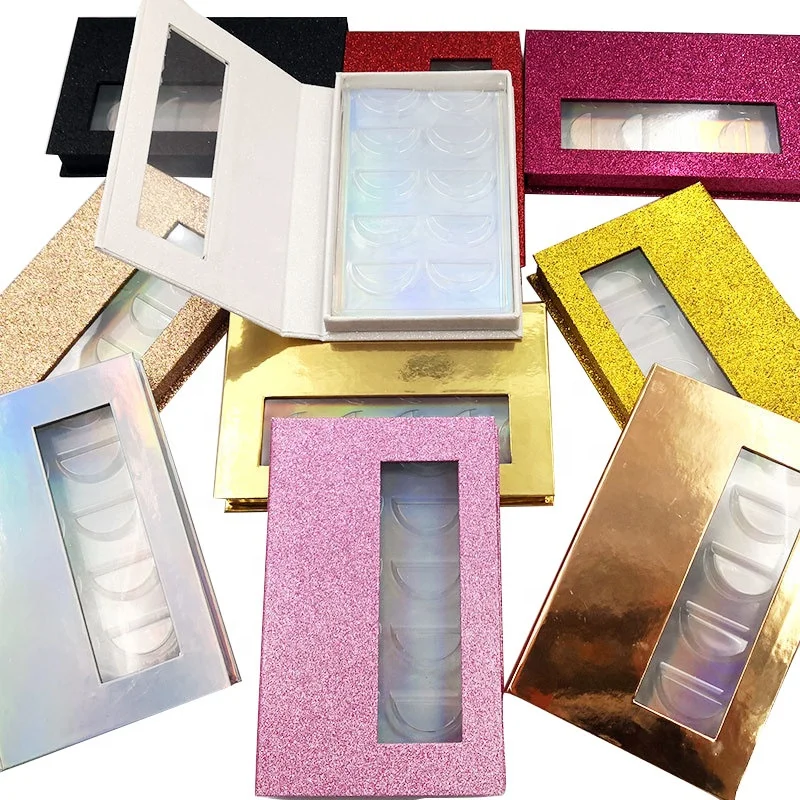 
Wholesale 3D False Mink Eyelash Packaging Empty 5 Pairs Small Glitter Lash Book Boxes 