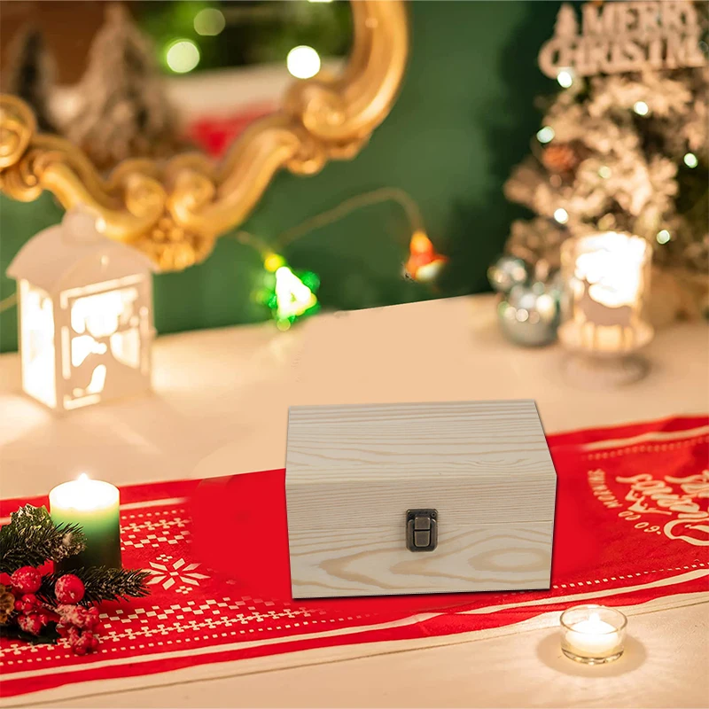 Large Wooden Box with Hinged Lid Solid Wood Memory Box with Lock Natural Keepsake Wholesale Ceramic Cup Gift Packaging Box