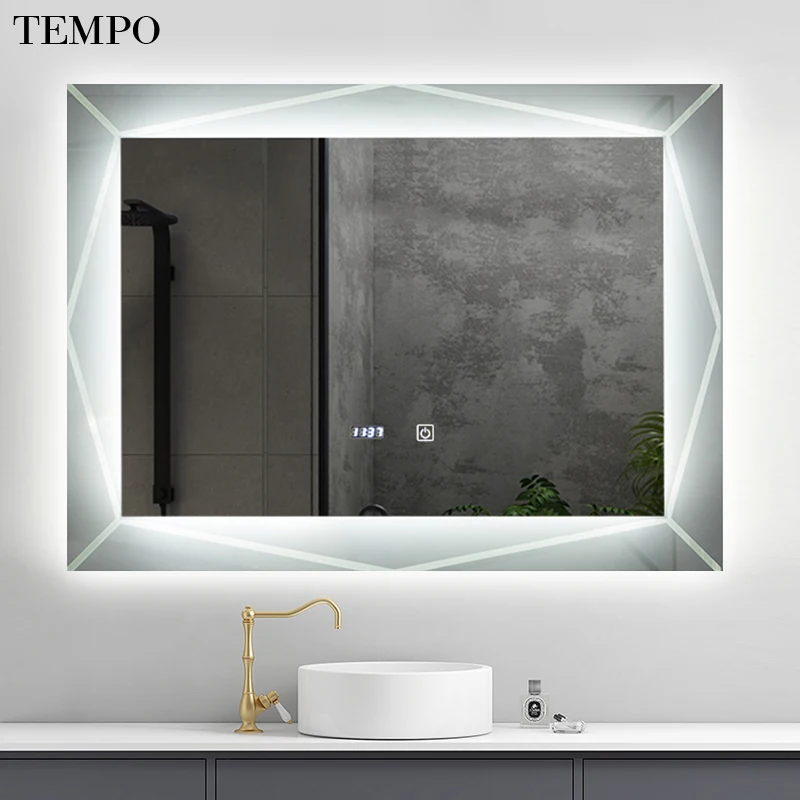Smart Touch Screen Bathroom Defogger Anti-water Led Mirror With Time And Temperature