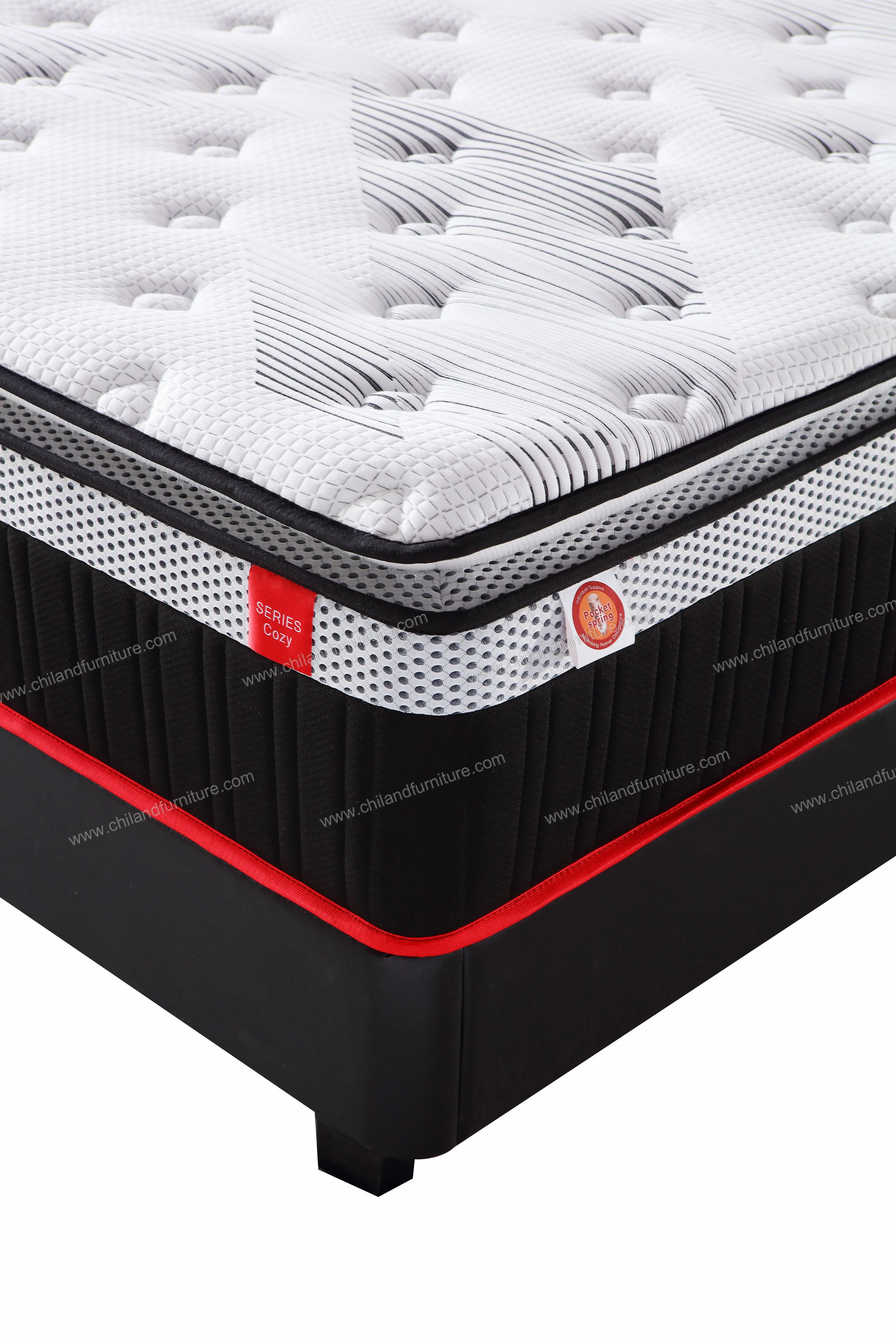 OEM Chiland roll up pocket pillow top luxury hotel king queen size bed latex memory foam spring mattress in a box