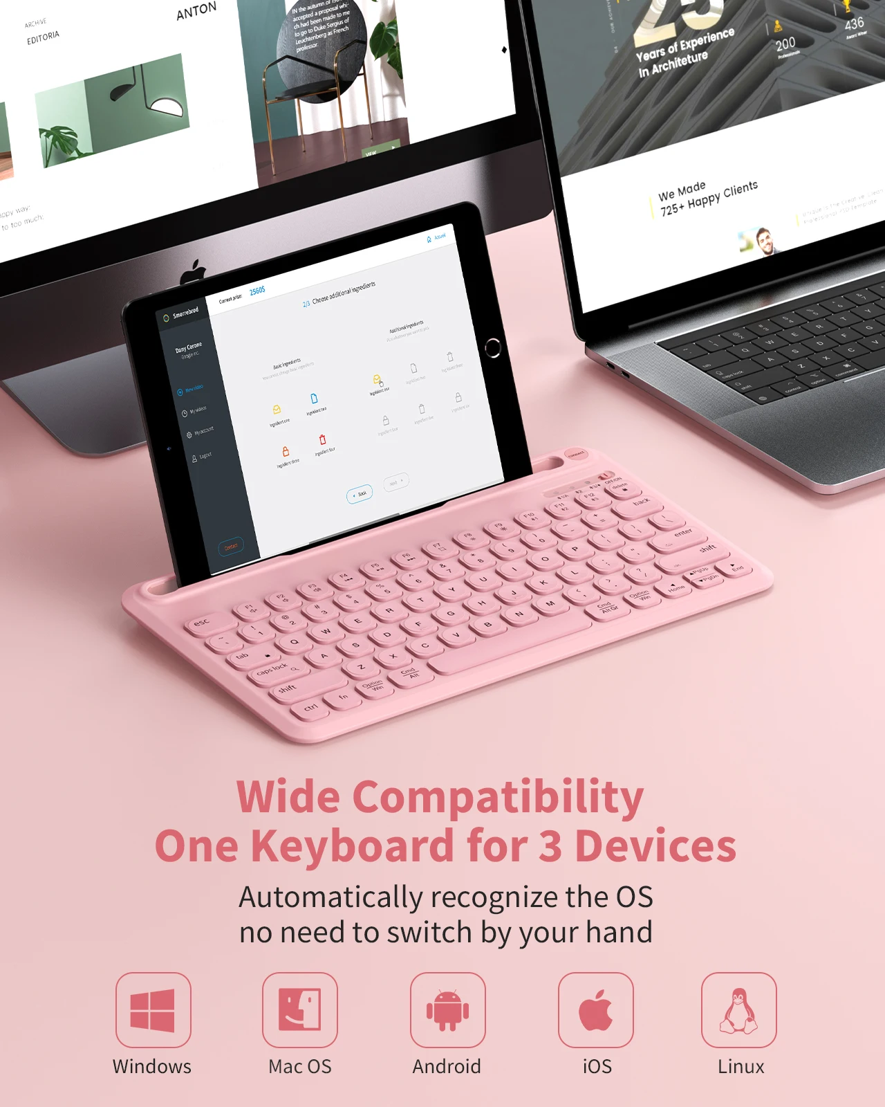 Seenda Multi-Device BT Wireless Keyboard for iPad Pro Air Android Mac Windows Phones Computer Rechargeable Backlight Keyboard