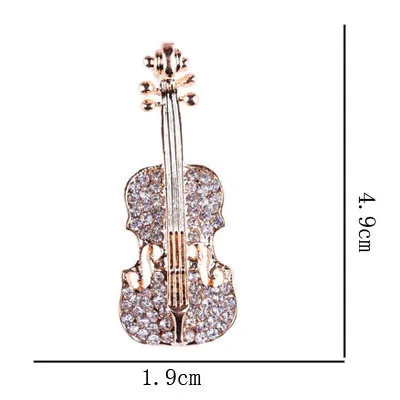 Fashion New Design Elegant Suite Jewelry Sliver Gold Metal Alloy Rhinestone Suite Music Violin Brooch Pins