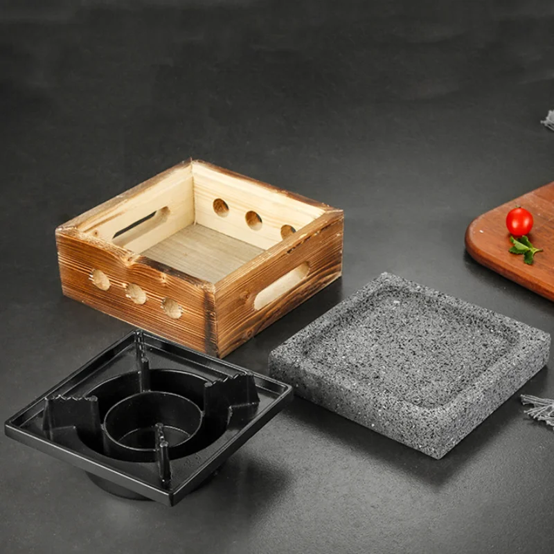 Lava Steak Cooking Stone Grill Square Hot Stone Board with Alcohol Stove