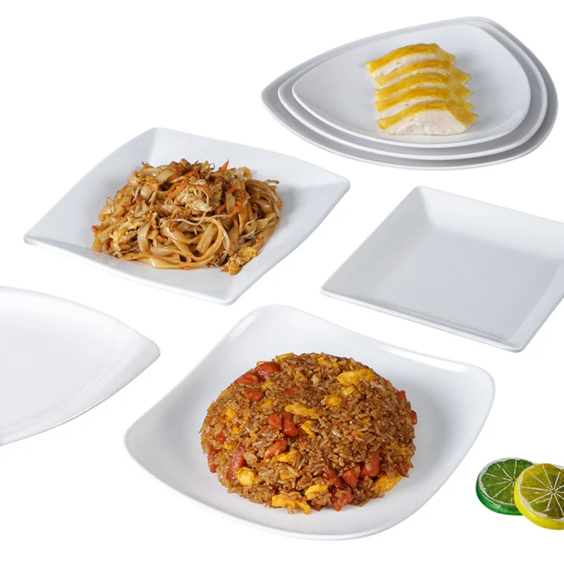 Wholesale Kitchen Dinnerware Set Plates Square Dishes Bowls Service Plates White Melamine Tableware