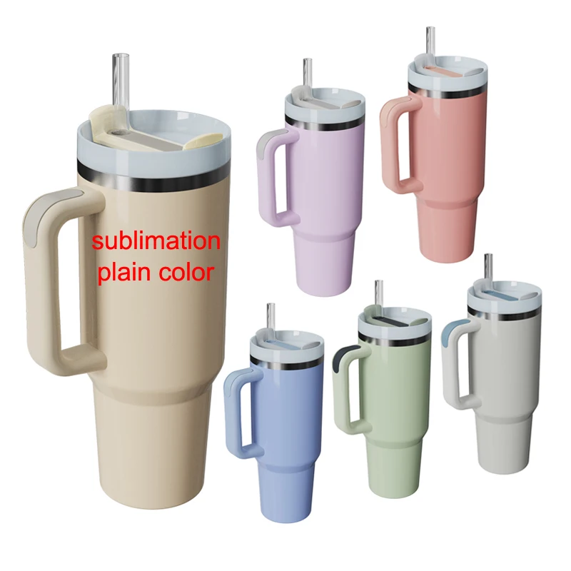 2023 Sublimation 40oz colorful tumblers with handle and leakproof lid DIY stainless steel sublimation cups