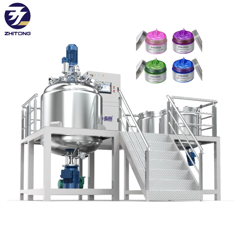 1T 500L hair color production line hair conditioner making machine cosmetic color cream vacuum emulsifying homogenizer machines
