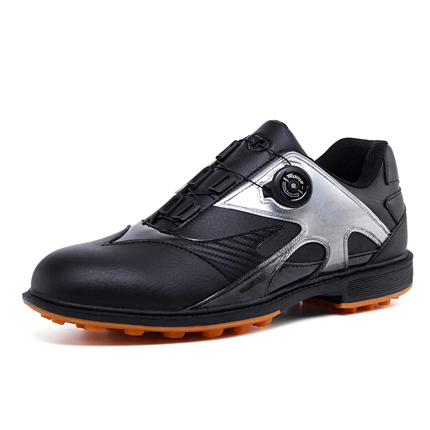
Custom Wholesale Factory OEM Japan Korea PU Leather Black Dial Lock Auto Laces Spikenessless Men Golf Shoes 