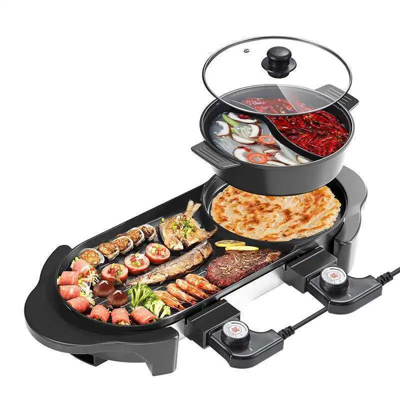 Hot selling portable indoor non-smoking Korean barbecue electric grill multifunctional hot pot hot pot for eating hot pot