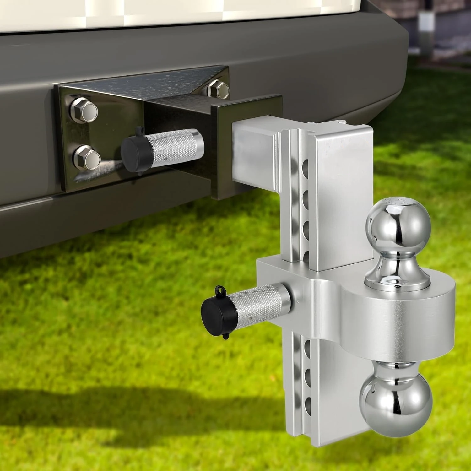 Premium Aluminum Tow Hitch with Double Anti-Theft Pins Locks Adjustable Trailer Hitch Solid Ball Mount