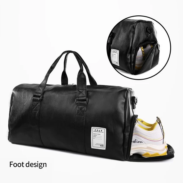 Fashion Quality Waterproof PU Leather Gym Bags Hand Luggage Men Travel Bag Custom Duffle Bag with Shoe Compartment