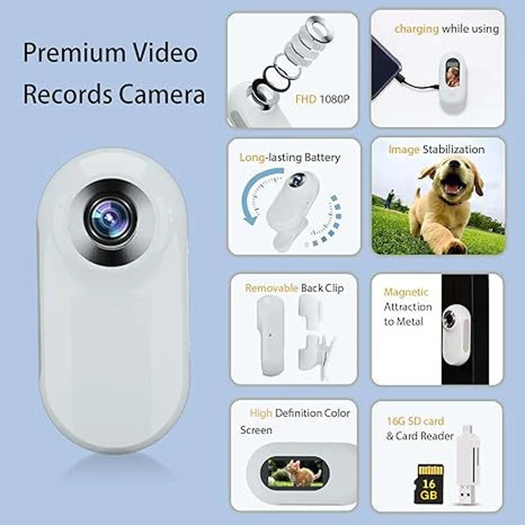 1080 HD Portable Magnetic Thumb Camera outdoor cycling dog cat running video camera with collar