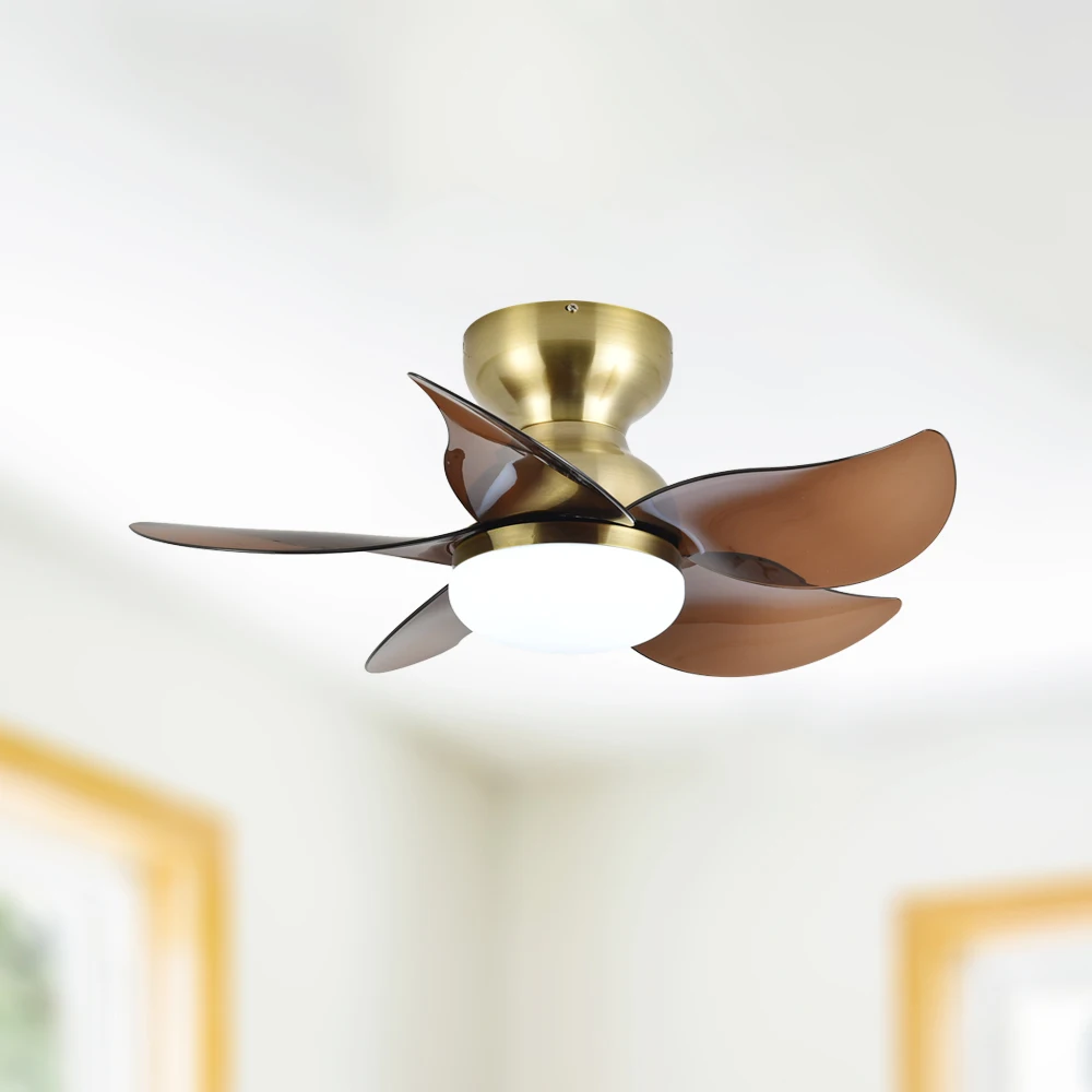 Small 24 Inch Antique Brass Bronze Gold 110 220 V 5 Transparent ABS Tea Color Blade Ceiling Fan With Light