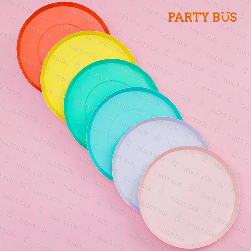 
PARTYBUS Disposable Solid Brilliant Color Paper Plates Party Tableware Dinnerware Plates Set For Birthday Party Supplies 