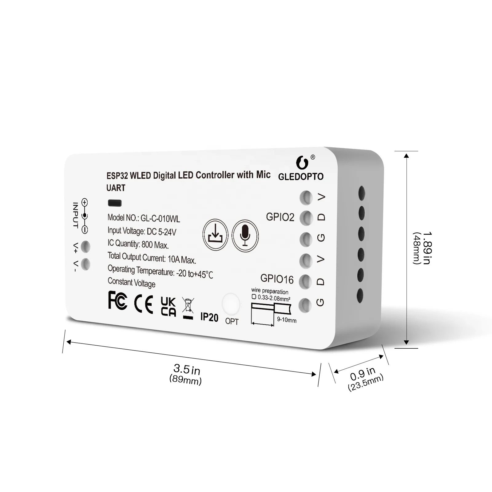 Контроллер Gledopto WLED ESP32 с функцией голосового управления Wi-Fi и микрофоном RGB CCT 800max IC DC5-24V DIY эффектом освещения