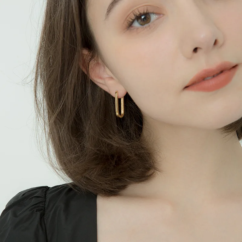Fashion Simple 18k Gold Plated Stainless Steel Geometric U Shape Hoop Earrings For