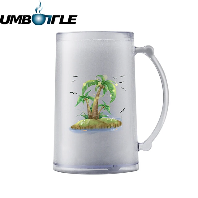 Food Grade AS 16oz Double Wall Freezer Gel Beer Mug With Handle
