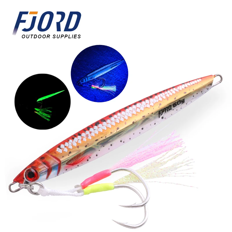 FJORD 3D Glow jigging lure 40g 60g 80gwith assist new major saltwater fishing lure jig blades custom lead jig 3d eyes lead