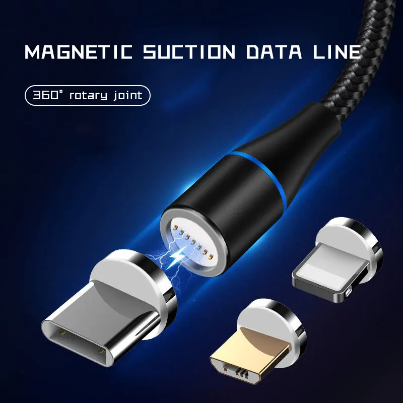Магнитный usb-кабель 3 в 1 со светодиодной подсветкой 360 зарядный для быстрой зарядки телефона