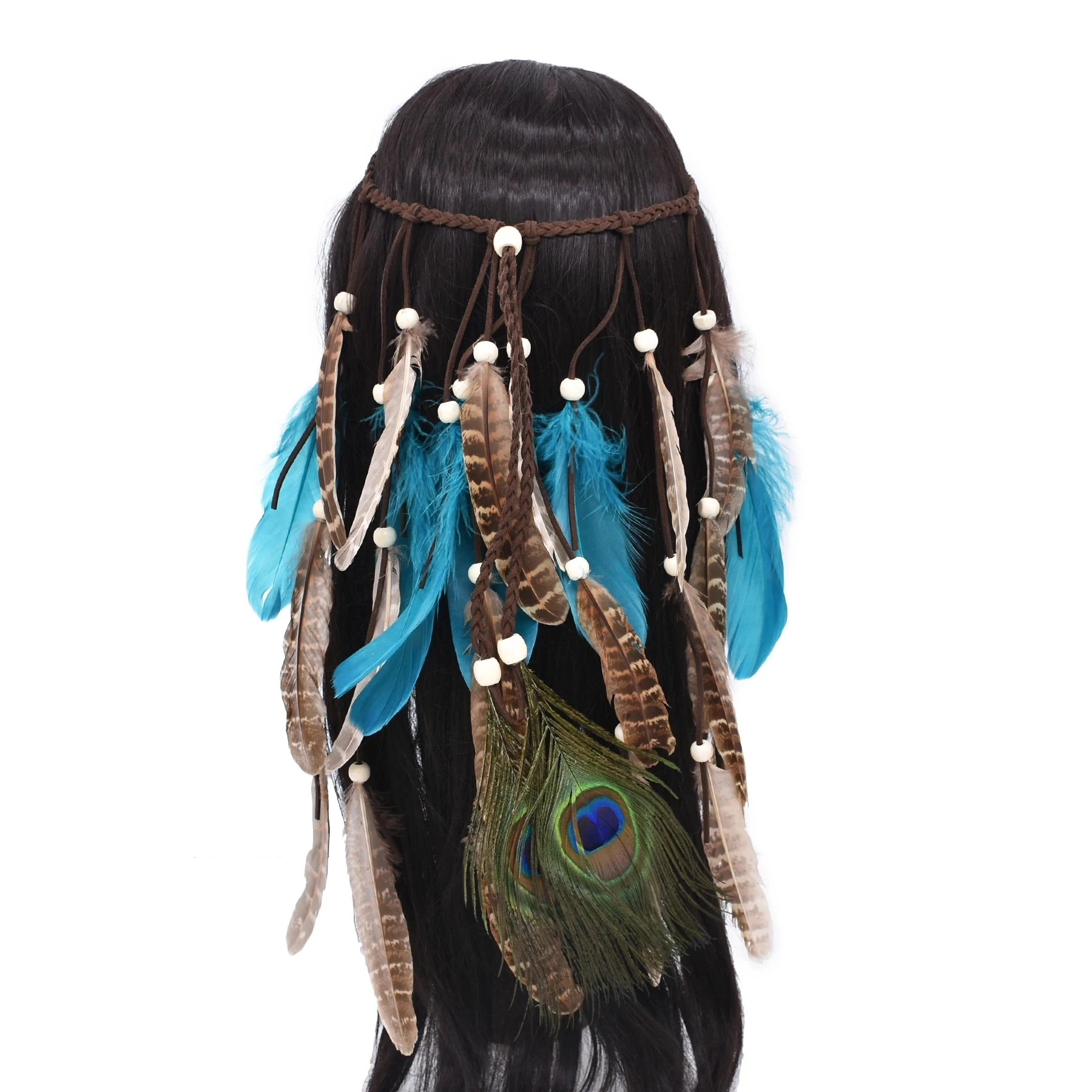 Bohemian Style Feather Headband Hair Ornament Beads Feather Headdress Handmade Jewelry Headdress Accessories
