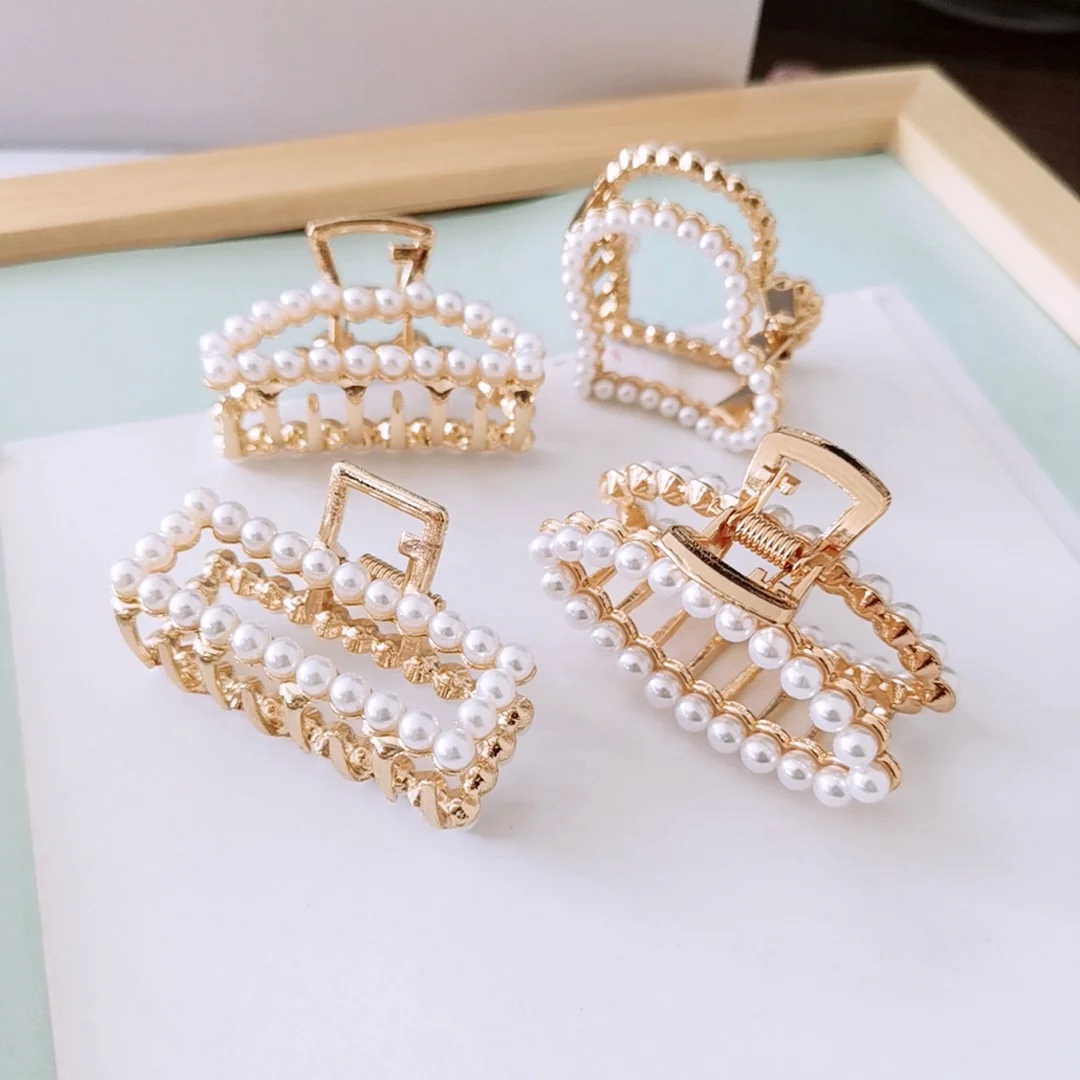 
High quality Pearl Hair Claw Clip New Designs Handmade heart hair claw clips Luxury gold metal claw clips for Girls 