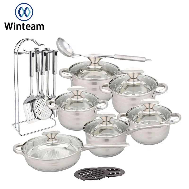 Новое поступление, набор посуды из 21 предмета, кастрюля для супа из нержавеющей стали, набор для приготовления пищи дома и ресторана со стеклянной крышкой