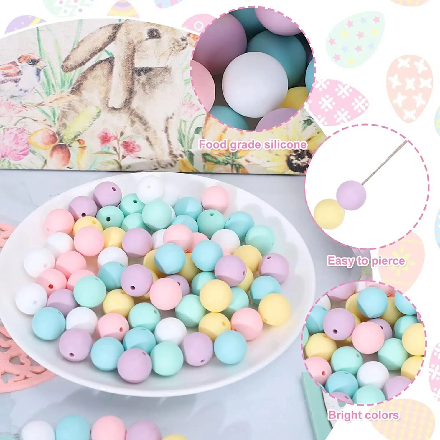 Hot Selling Products 2023 Custom Logo Mixed Colors Round Shape Silicone Loose Beads Diy Bracelet Beads For Jewelry Making